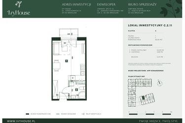 Rzut - Mieszkanie na sprzedaż 1 pokój o powierzchni 26,95 m² - numer C.2.11 w IVY HOUSE - Apartamenty inwestycyjne