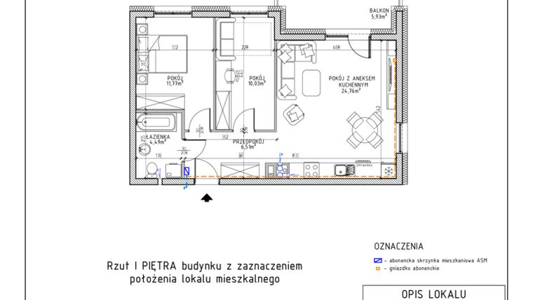 Rzut - Mieszkanie na sprzedaż 3 pokoje o powierzchni 57,56 m² - numer 14 w Osiedle Foresto