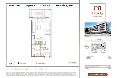Rzut - Mieszkanie na sprzedaż 1 pokój o powierzchni 26,06 m² - numer B30 w Novy Mateczny