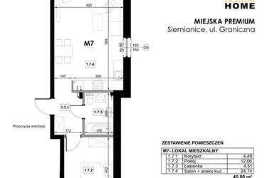 Rzut - Mieszkanie na sprzedaż 2 pokoje o powierzchni 45,8 m² - numer M7 w Miejska Premium II
