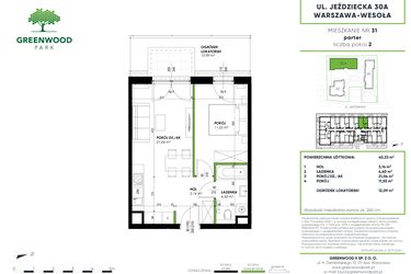 Rzut - Mieszkanie na sprzedaż 2 pokoje o powierzchni 40,33 m² - numer B 31 w Greenwood Park