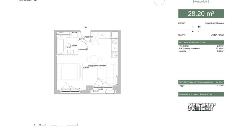 Rzut - Mieszkanie na sprzedaż 1 pokój o powierzchni 28,2 m² - numer A.07.04 w IKONA Światowida 5