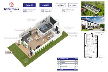 Rzut - Dom na sprzedaż 4 pokoje o powierzchni 96,04 m² - numer 3A w Osiedle Kwiatowa Łazy