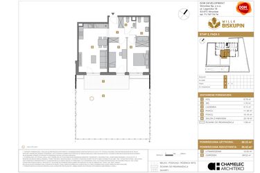 Rzut - Mieszkanie na sprzedaż 3 pokoje o powierzchni 58,33 m² - numer X/2 w Wille Biskupin Etap 2.2