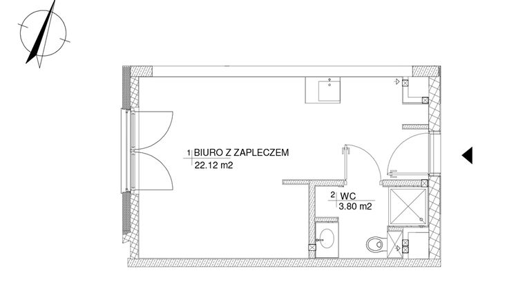 Rzut - Lokal użytkowy na sprzedaż 1 pokój o powierzchni 25,92 m² - numer 43 w RZ21