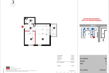 Rzut - Mieszkanie na sprzedaż 2 pokoje o powierzchni 41,25 m² - numer D.8 w Skrajna 9 bud. D