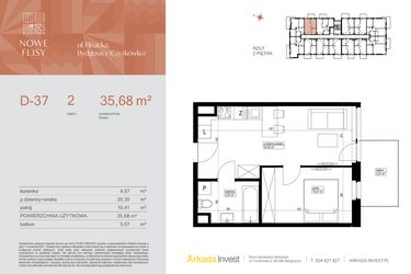 Rzut - Mieszkanie na sprzedaż 2 pokoje o powierzchni 35,68 m² - numer M37_NF.d w Nowe Flisy II
