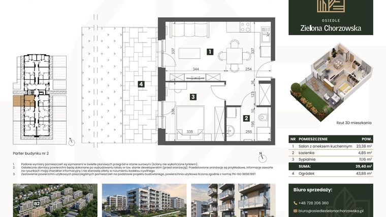 Rzut - Mieszkanie na sprzedaż 2 pokoje o powierzchni 39,4 m² - numer B2.M10 w Osiedle Zielona Chorzowska