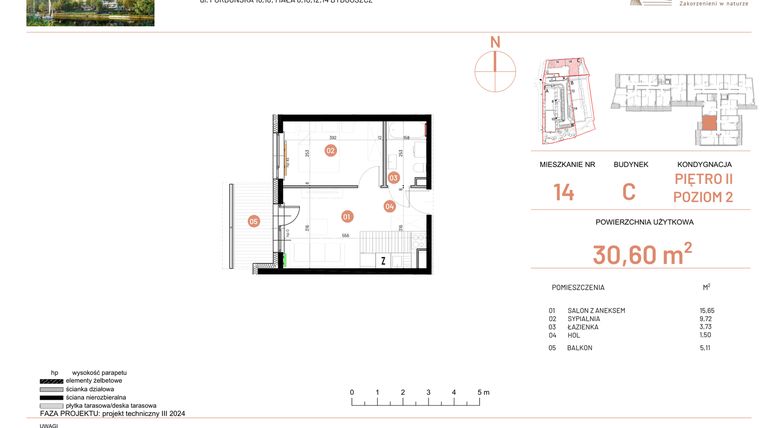Rzut - Mieszkanie na sprzedaż 2 pokoje o powierzchni 30,6 m² - numer 18.14 w Osiedle Nowe Horyzonty etap II