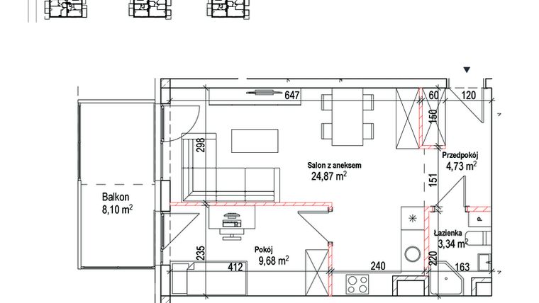 Rzut - Mieszkanie na sprzedaż 2 pokoje o powierzchni 42,62 m² - numer 7A w Łowicka 25