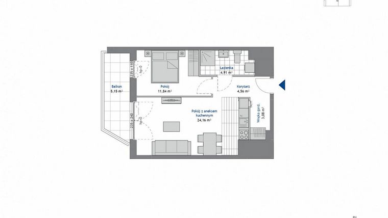 Rzut - Mieszkanie na sprzedaż 2 pokoje o powierzchni 48,55 m² - numer 7.10 w SEAHall