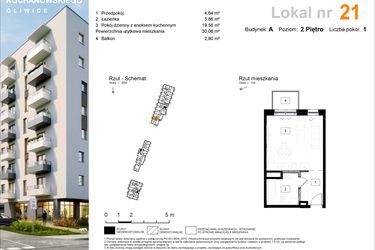 Rzut - Mieszkanie na sprzedaż 1 pokój o powierzchni 30,3 m² - numer A.21 w Osiedle Kochanowskiego - Gliwice
