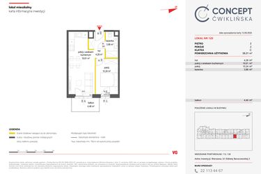 Rzut - Mieszkanie na sprzedaż 2 pokoje o powierzchni 38,03 m² - numer 120 w Concept Ćwiklińska