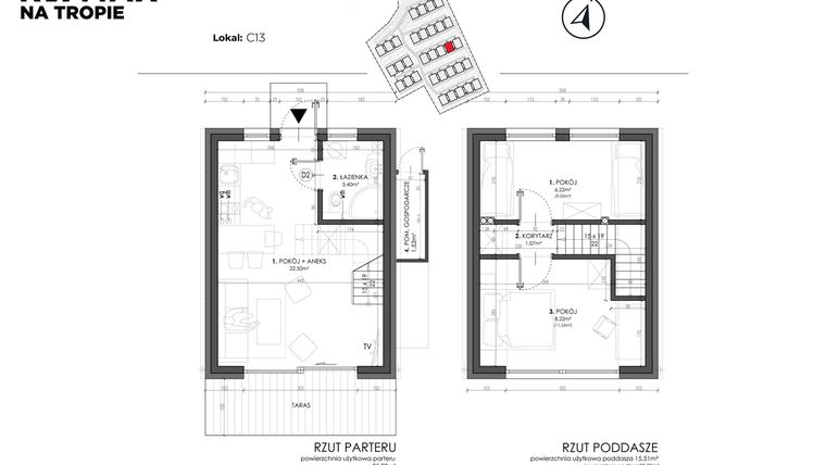 Rzut - Dom na sprzedaż 3 pokoje o powierzchni 49,8 m² - numer C13 w Sea House Wicie