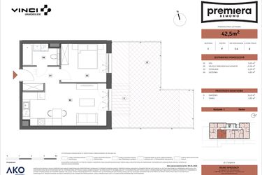 Rzut - Mieszkanie na sprzedaż 2 pokoje o powierzchni 42,5 m² - numer C.04 w Premiera Bemowo