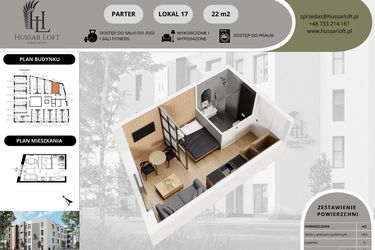 Rzut - Mieszkanie na sprzedaż 1 pokój o powierzchni 22 m² - numer 17 w Hussar Loft - Apartamenty inwestycyjne