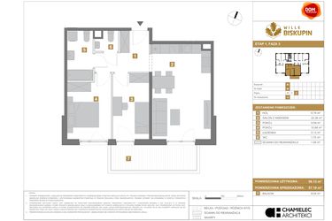 Rzut - Mieszkanie na sprzedaż 3 pokoje o powierzchni 57,19 m² - numer M8 w Wille Biskupin III