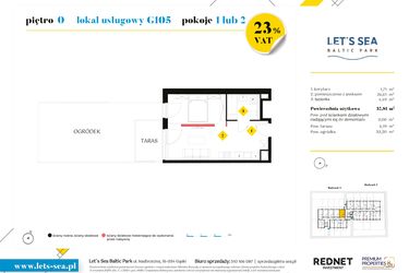Rzut - Mieszkanie na sprzedaż 1 pokój o powierzchni 32,81 m² - numer G105 w Let's Sea Baltic Park II