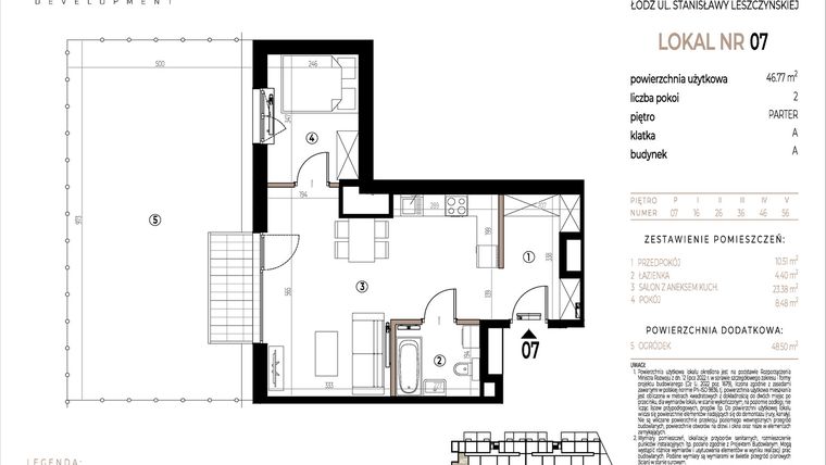 Rzut - Mieszkanie na sprzedaż 2 pokoje o powierzchni 46,77 m² - numer A007 w Ustronna