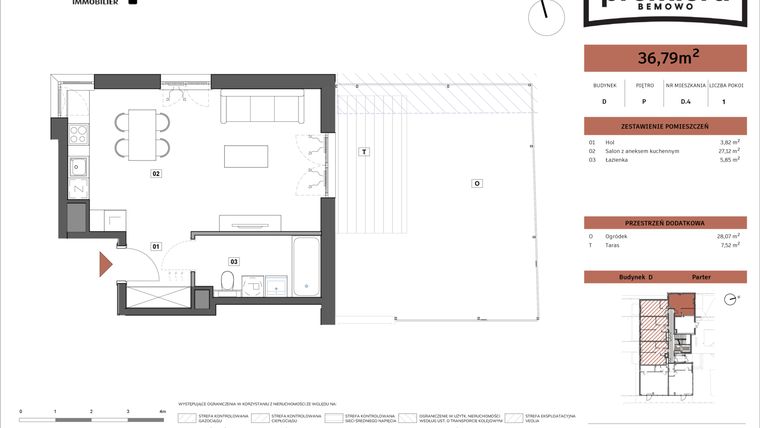 Rzut - Mieszkanie na sprzedaż 1 pokój o powierzchni 36,79 m² - numer D.04 w Premiera Bemowo