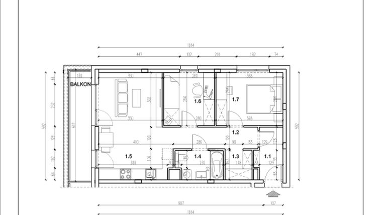 Rzut - Mieszkanie na sprzedaż 3 pokoje o powierzchni 56,93 m² - numer 18 w Łużycka 71