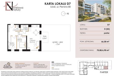 Rzut - Mieszkanie na sprzedaż 3 pokoje o powierzchni 66,3 m² - numer D7 w Enklawa Natury