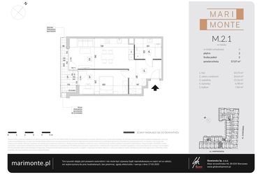 Rzut - Mieszkanie na sprzedaż 2 pokoje o powierzchni 57,07 m² - numer M.2.1 w Marimonte
