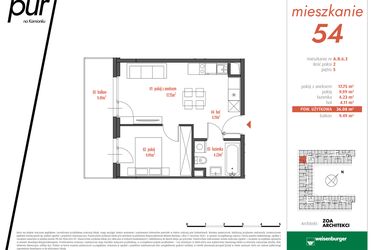 Rzut - Mieszkanie na sprzedaż 2 pokoje o powierzchni 36,08 m² - numer AB6.3 w PUR