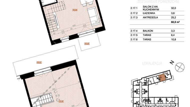 Rzut - Mieszkanie na sprzedaż 2 pokoje o powierzchni 60,8 m² - numer 217 w Szczecińska 20