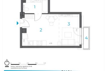 Rzut - Mieszkanie na sprzedaż 1 pokój o powierzchni 29,66 m² - numer 5.M.04 w Incepti Gaj 2