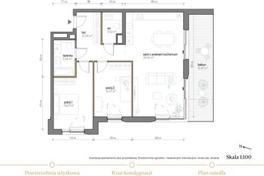 Rzut - Mieszkanie na sprzedaż 3 pokoje o powierzchni 82,43 m² - numer A/0/3 w Kopernika 71