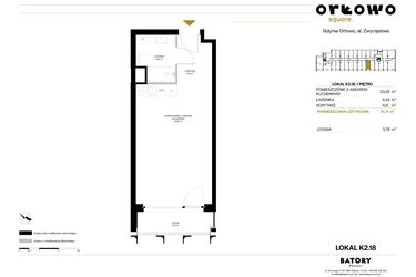 Rzut - Mieszkanie na sprzedaż 1 pokój o powierzchni 31,71 m² - numer K2.18 w Orłowo Square - Apartamenty inwestycyjne