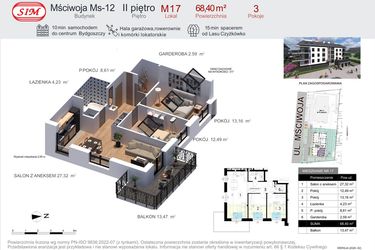 Rzut - Mieszkanie na sprzedaż 3 pokoje o powierzchni 68,4 m² - numer 17 w Mściwoja MS-12