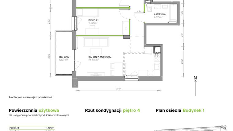 Rzut - Mieszkanie na sprzedaż 3 pokoje o powierzchni 62,81 m² - numer III.4/1/35 w Via Flora