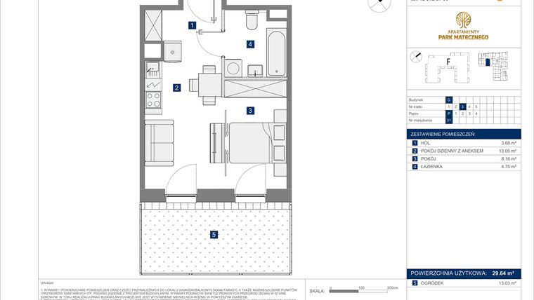 Rzut - Mieszkanie na sprzedaż 2 pokoje o powierzchni 29,64 m² - numer G-31 w Apartamenty Park Matecznego Etap 2