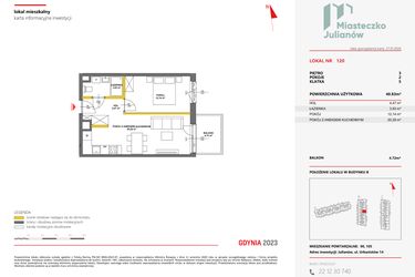Rzut - Mieszkanie na sprzedaż 2 pokoje o powierzchni 40,57 m² - numer 120 w Miasteczko Julianów