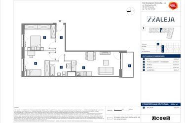 Rzut - Mieszkanie na sprzedaż 2 pokoje o powierzchni 43,21 m² - numer E.53 w 29. Aleja etap 2