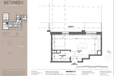Rzut - Mieszkanie na sprzedaż 1 pokój o powierzchni 30,2 m² - numer 64 w BETWEEN