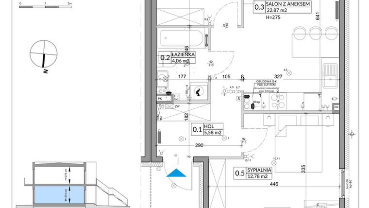 Rzut - Mieszkanie na sprzedaż 3 pokoje o powierzchni 57,39 m² - numer 68A w Osiedle Młodych etap X