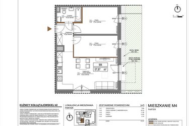 Rzut - Mieszkanie na sprzedaż 3 pokoje o powierzchni 57,87 m² - numer M4 w Kuźnicy Kołłątajowskiej 42