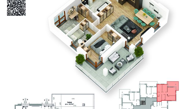 Rzut - Mieszkanie na sprzedaż 4 pokoje o powierzchni 73,3 m² - numer 11 w Villa Park - Etap III