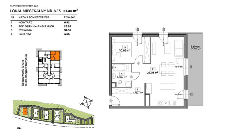 Rzut - Mieszkanie na sprzedaż 2 pokoje o powierzchni 51,05 m² - numer A.13 w Och!Widzew