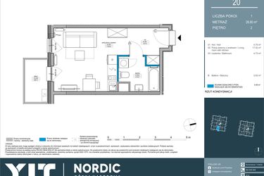 Rzut - Mieszkanie na sprzedaż 1 pokój o powierzchni 26,8 m² - numer 20 w Nordic Górka Narodowa