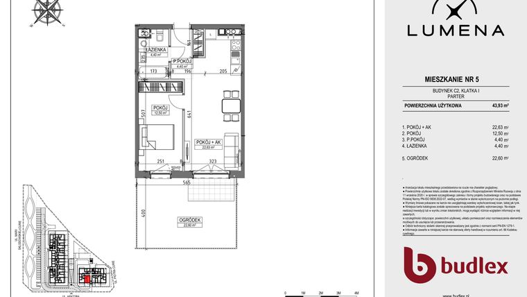 Rzut - Mieszkanie na sprzedaż 2 pokoje o powierzchni 43,93 m² - numer C2.05 w Lumena