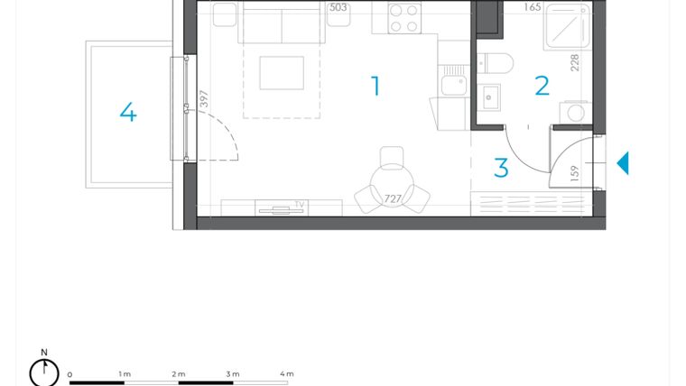 Rzut - Mieszkanie na sprzedaż 1 pokój o powierzchni 27,76 m² - numer 3.M.14 w Incepti Gaj 2