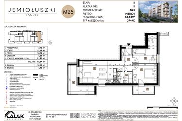 Rzut - Mieszkanie na sprzedaż 3 pokoje o powierzchni 58,54 m² - numer A2_M25 w Jemiołuszki Park etap 2