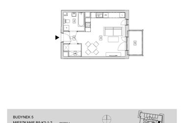 Rzut - Mieszkanie na sprzedaż 1 pokój o powierzchni 33,41 m² - numer B5-K2-1-2 w ATAL Strachowicka II