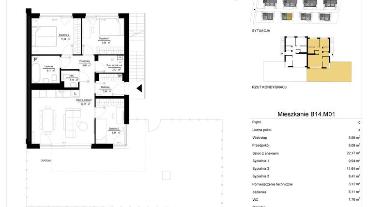 Rzut - Mieszkanie na sprzedaż 4 pokoje o powierzchni 71,23 m² - numer 14.1 w River Park
