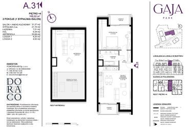 Rzut - Mieszkanie na sprzedaż 4 pokoje o powierzchni 100,02 m² - numer A.31 w Gaja Park