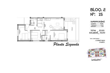 Rzut - Mieszkanie na sprzedaż 3 pokoje o powierzchni 97 m² - numer 15 w Mieszkania w Guardamar del Segura - 58228876